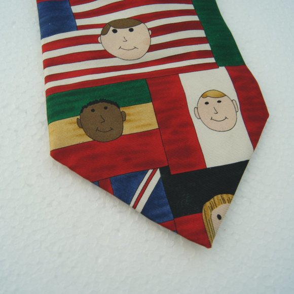 Vintage Save the Children Collection Necktie With Flags and Kids Designed by Tom - Picture 2 of 5